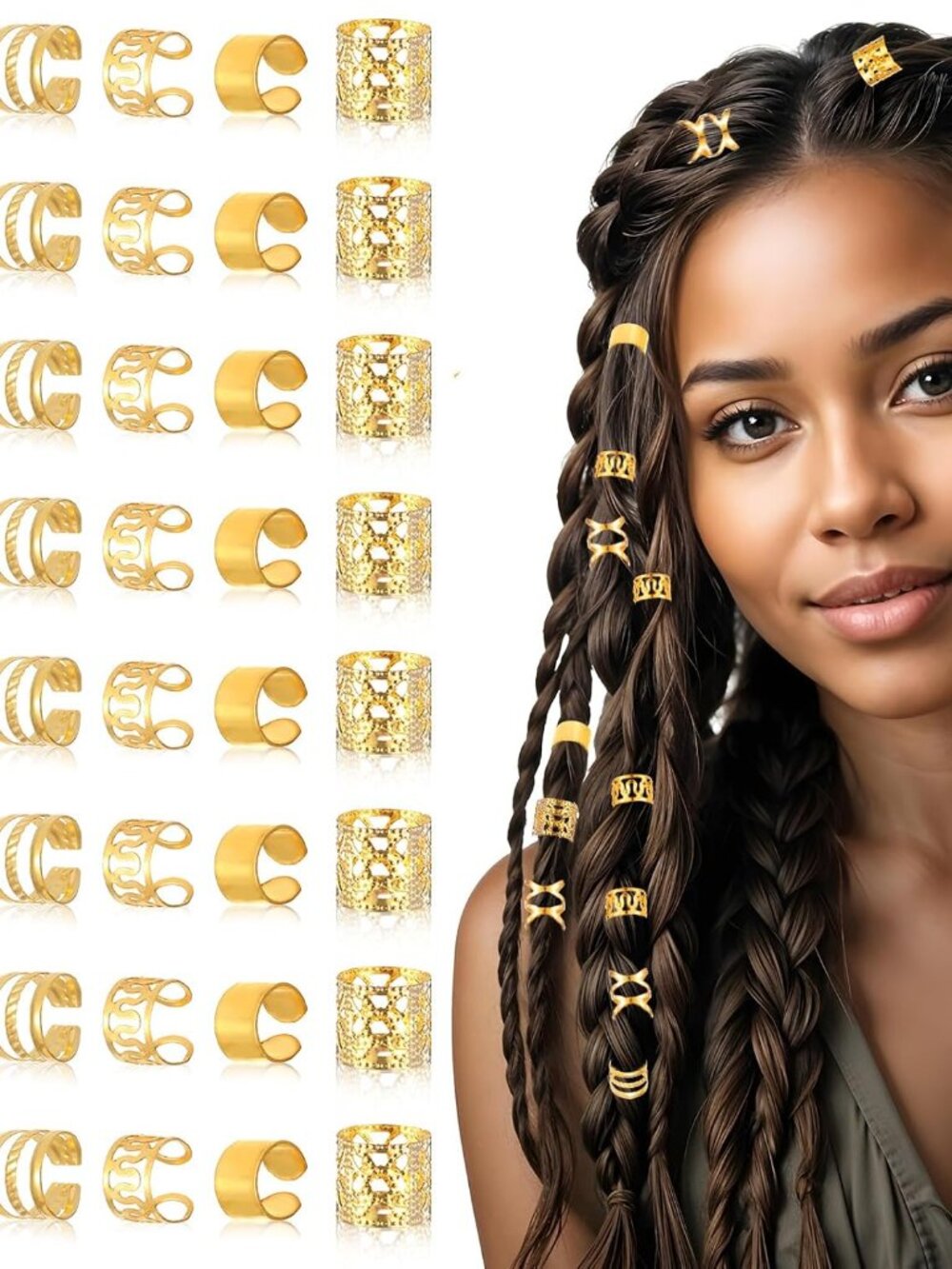 40pcs Gold Hair Cuffs Charms Rings for Braids, Gold Hair Jewelry Accessories, Ad